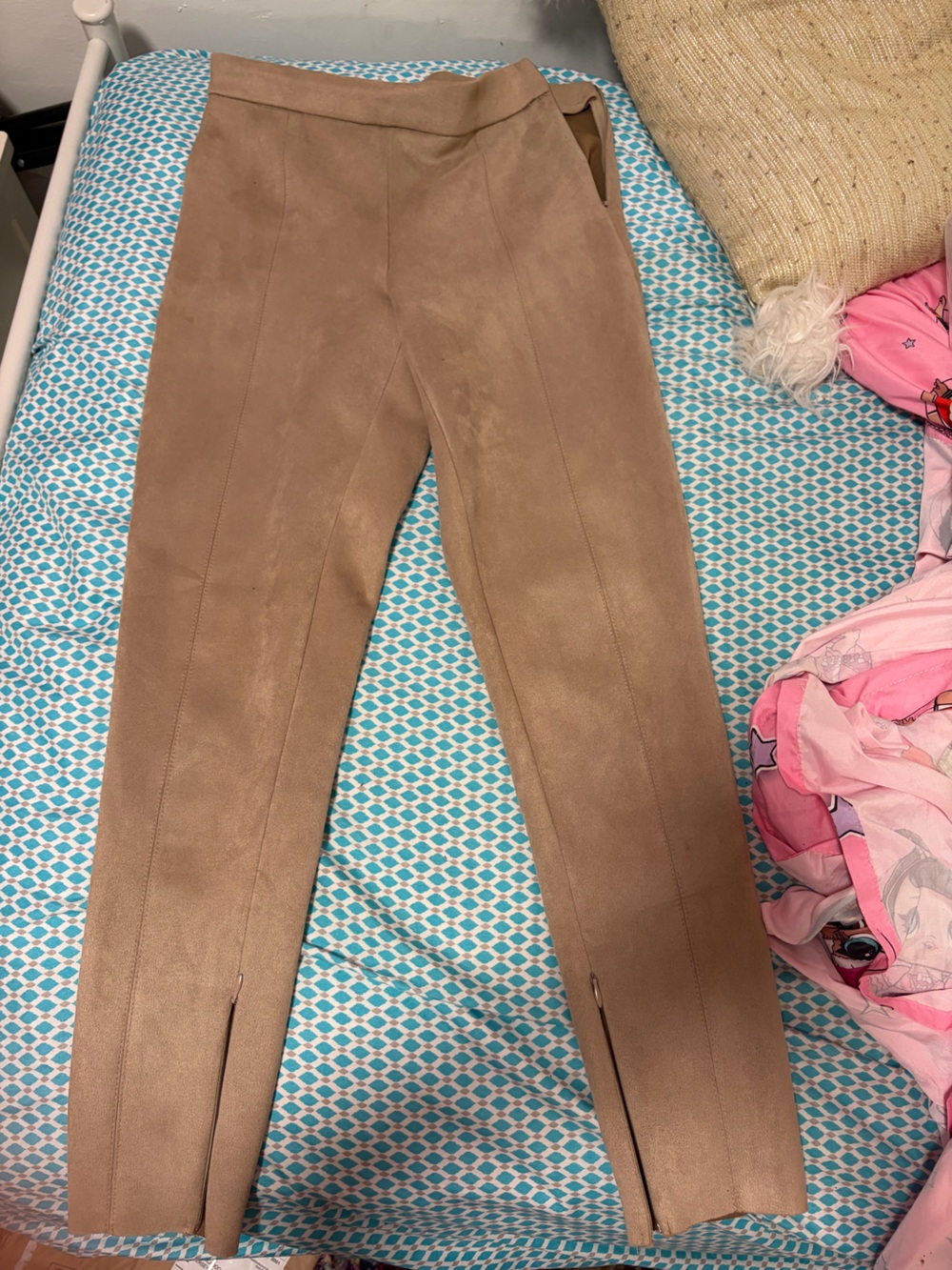 Women's Suede Zipper pants Bag in Tan